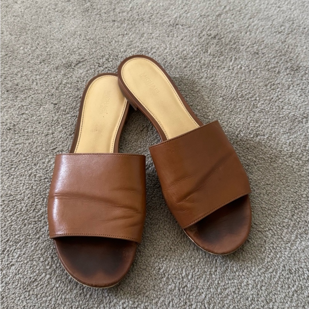 Brown Leather Slide Sandals